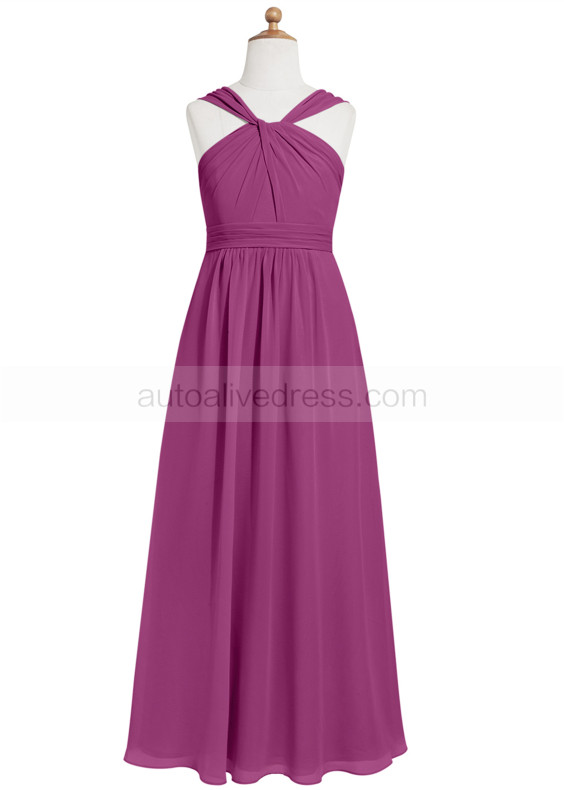 Plum Chiffon Ankle Length Twist Junior Bridesmaid Dress